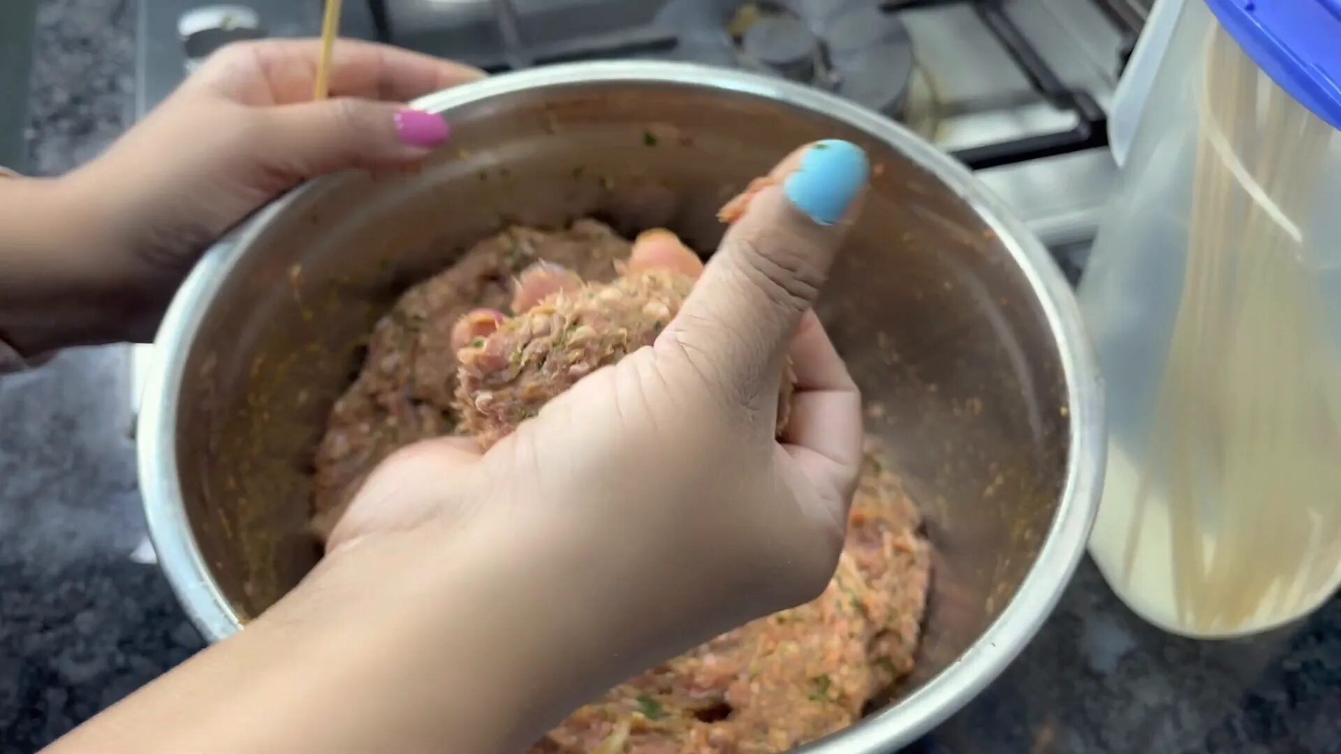 Shaping kebabs onto skewers